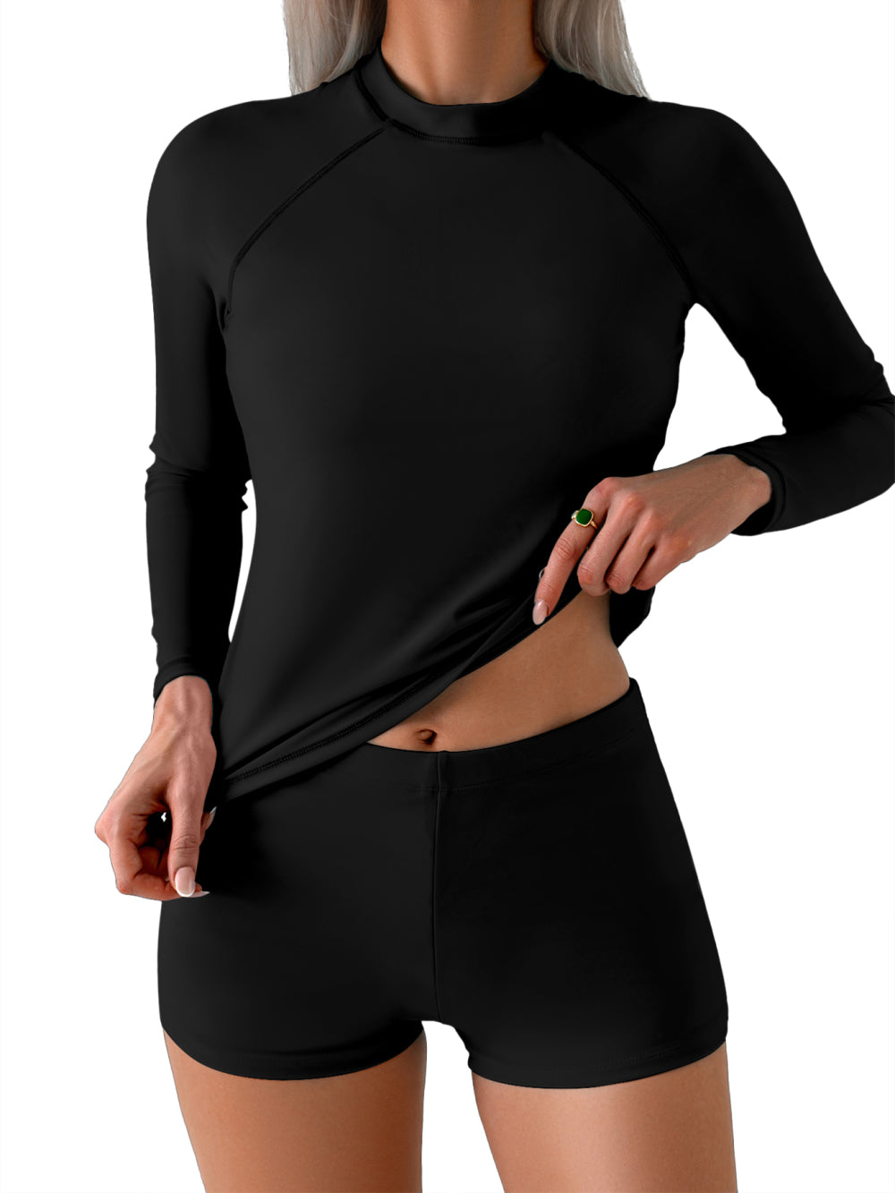 Sea Turtles Hawaiian Diving Souvenir Women'S High Elasticity Tummy Control Long Sleeve Two-Piece Swimsuit, Protection Swimwear for Beach Vacation Pool Parties