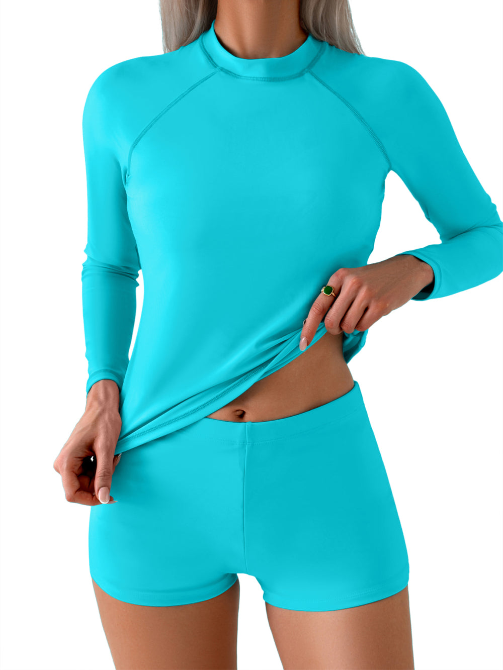 Sea Turtles Hawaiian Diving Souvenir Women'S High Elasticity Tummy Control Long Sleeve Two-Piece Swimsuit, Protection Swimwear for Beach Vacation Pool Parties