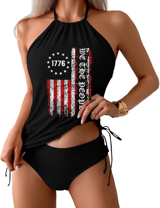 Custom Face Swimsuit Personalized Halter Tankini Swimwear with Any Text Photo Bathing Suit for Women