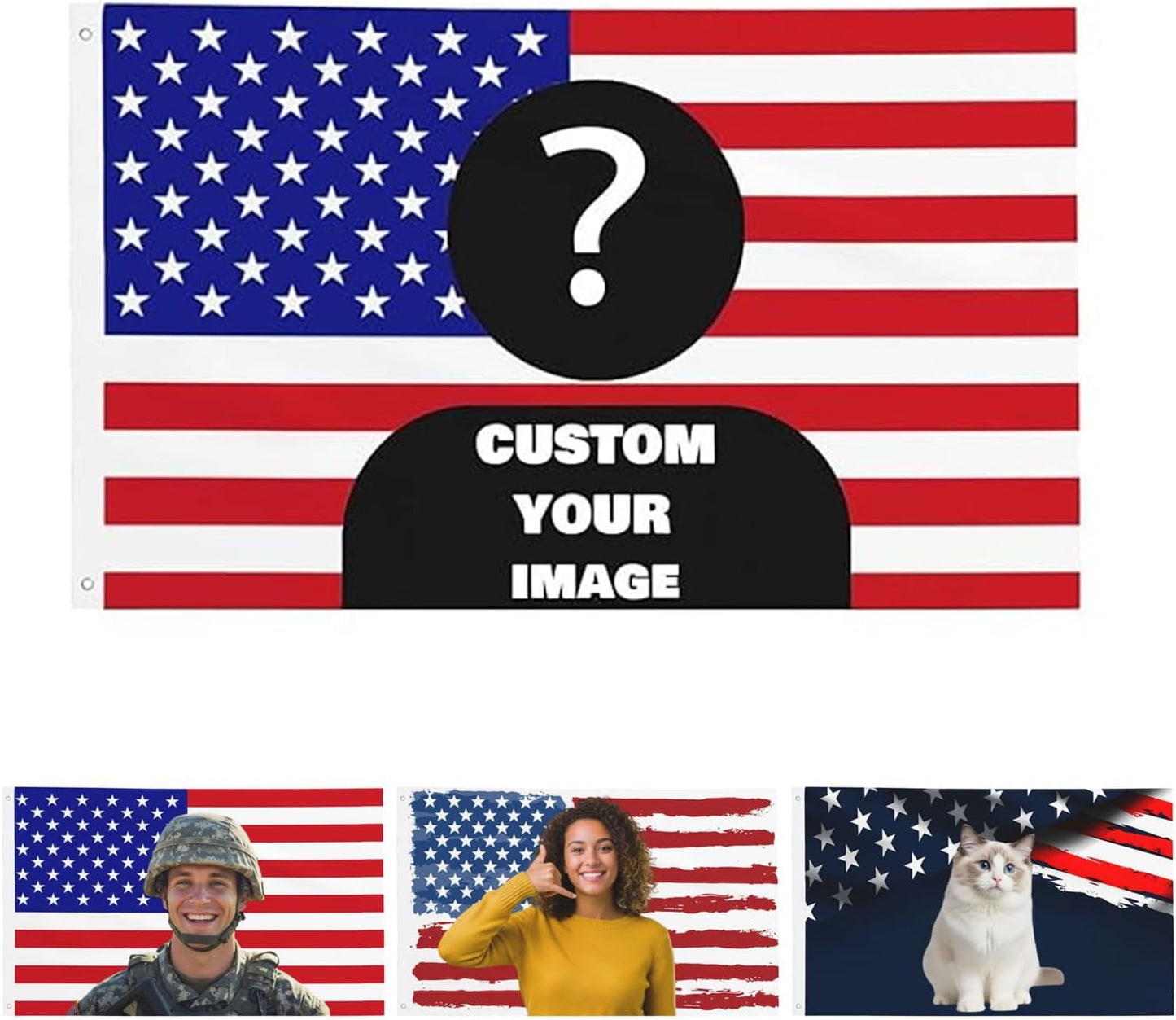 American Flag for Dorm Room- Personalized 3X5 Ft Flag With Your Photo, Logo, Words or Text, Personalized Size