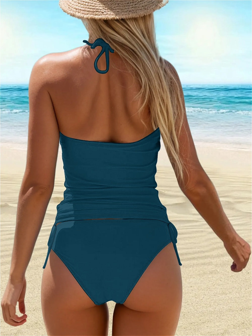Custom Face Swimsuit Personalized Halter Tankini Swimwear with Any Text Photo Bathing Suit for Women