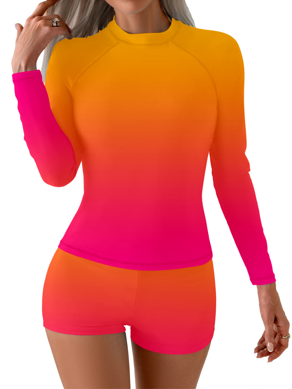 Sea Turtles Hawaiian Diving Souvenir Women'S High Elasticity Tummy Control Long Sleeve Two-Piece Swimsuit, Protection Swimwear for Beach Vacation Pool Parties